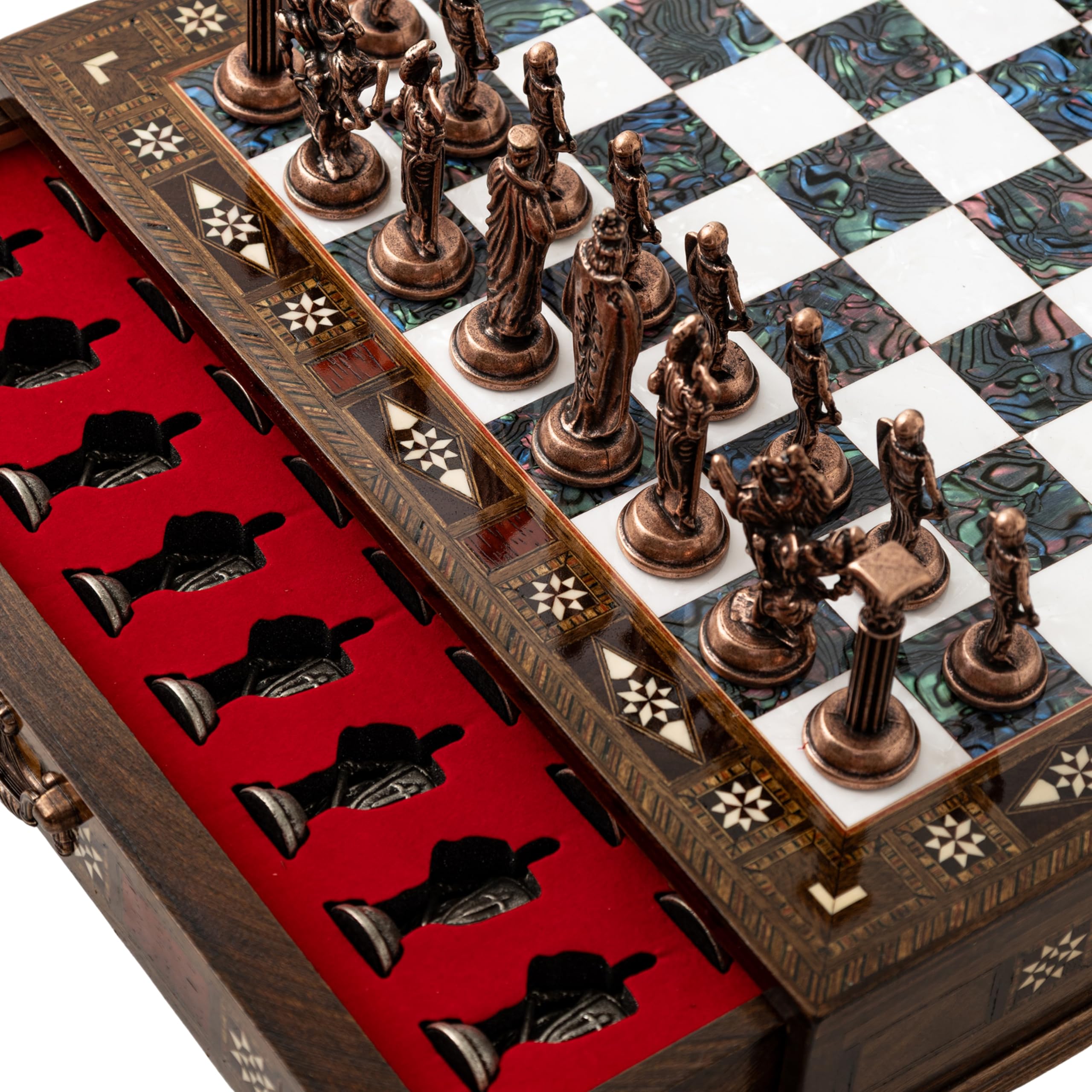 15’’ Unique Handmade Chess Set – Handmade Wooden Storage Board with Metal Chess Pieces – Luxury Gift for Men and Collectors – Gift for Dad (Purple)