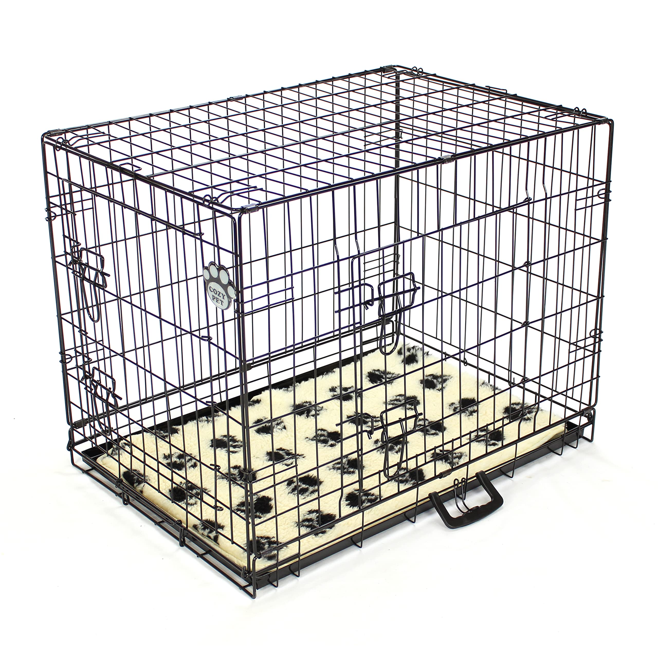 Cozy Pet 30" Dog Crate with Metal Tray and Vet Bed 77cm Dog Cage Black Folding Puppy Crate, Medium Puppy Cage, Cat Carriers DC30B + VB30C
