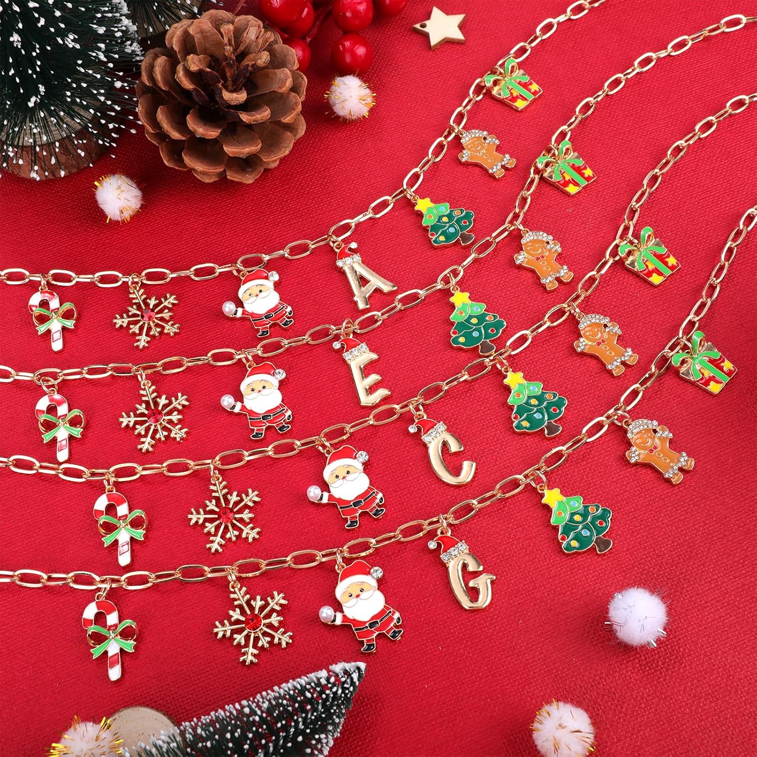 NEKOL Christmas Initial Letter-E Charm Necklace for Women, Candy Canes Snowflakes Santa Claus Christmas Tree Gingerbread Man Gift Box Colorful Holiday Charms Necklace for Personalized Christmas Gifts - Image 6