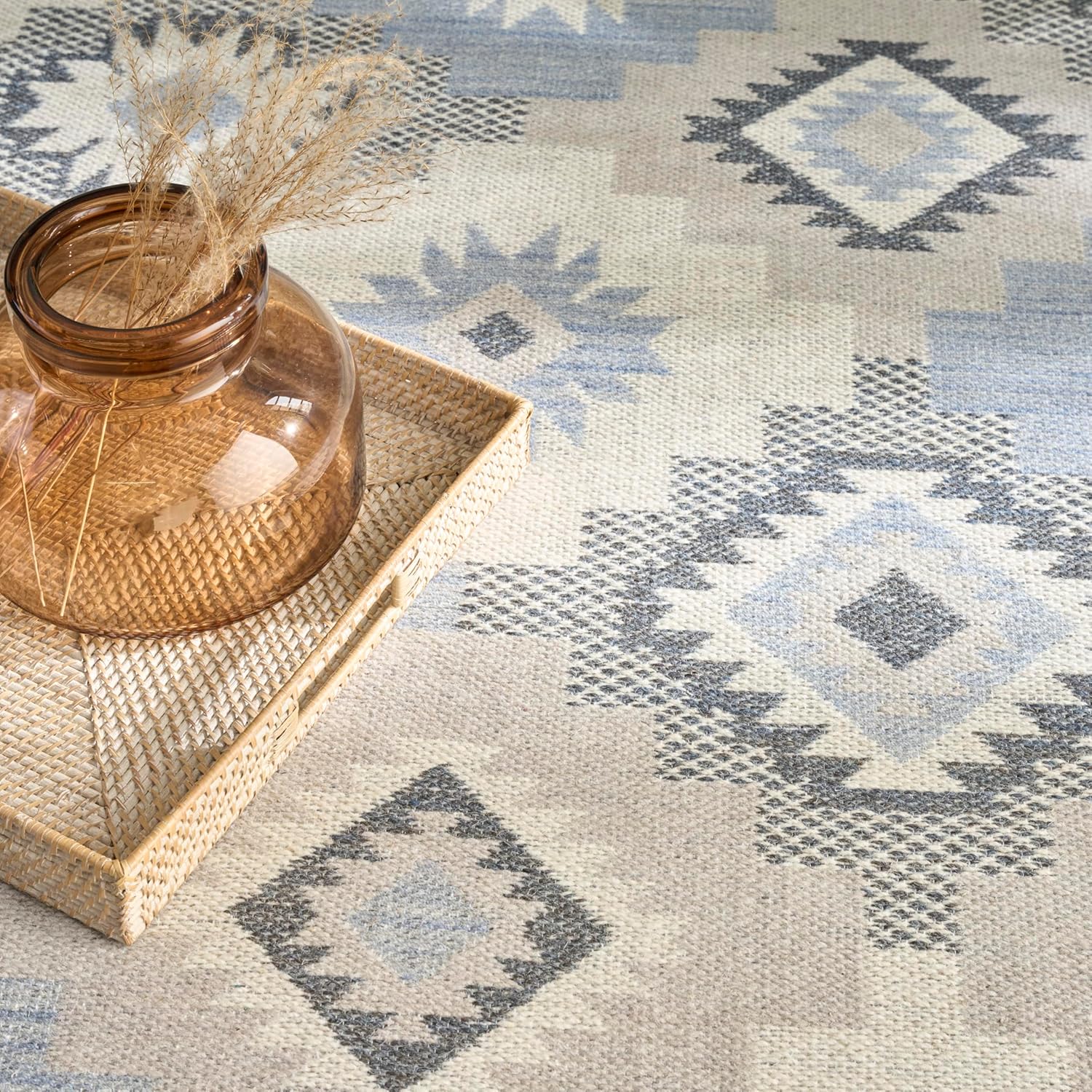 Nourison Home Copenhagen Ivory Blue 5' x 7' Area Rug - Easy Clean, Non Shedding, Bed Room, Living Room, Dining Room, Kitchen (5' x 7')