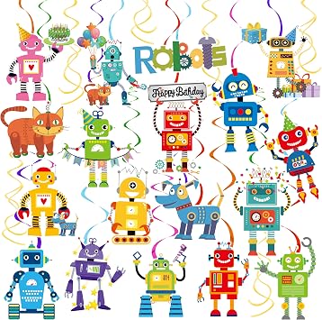 20Pcs Robot Birthday Party Decorations Gear Robot Hanging Decoration Robot Hanging Swirls for Boys Birthday Decoration Gear Robot Baby Shower Supplies