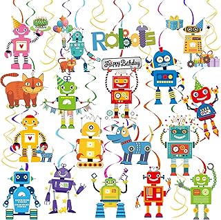 iPartyFun 20Pcs Robot Birthday Party Decorations Gear Robot Hanging Decoration Robot Hanging Swirls for Boys Birthday Decoration Gear Robot Baby Shower Supplies