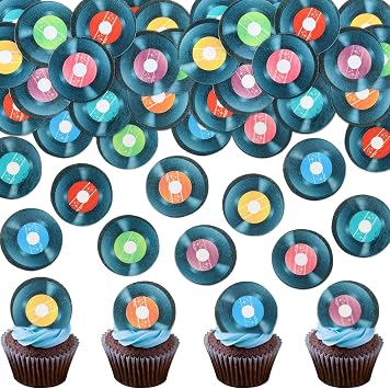 Ercadio 40PCS Edible Music Records Cupcake Toppers Record CD Cupcake Picks for Music Theme Baby Shower Record Collector Birthday Disco Ball Rock and Roll Party Decorations Supplies