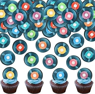 Ercadio 40PCS Edible Record Cupcake Toppers Record CD Cupcake Music Lover's Birthday Cake Drink Topper Decorations Rock and Roll Party Decorations for Guitar Theme Birthday Baby Shower Supplies