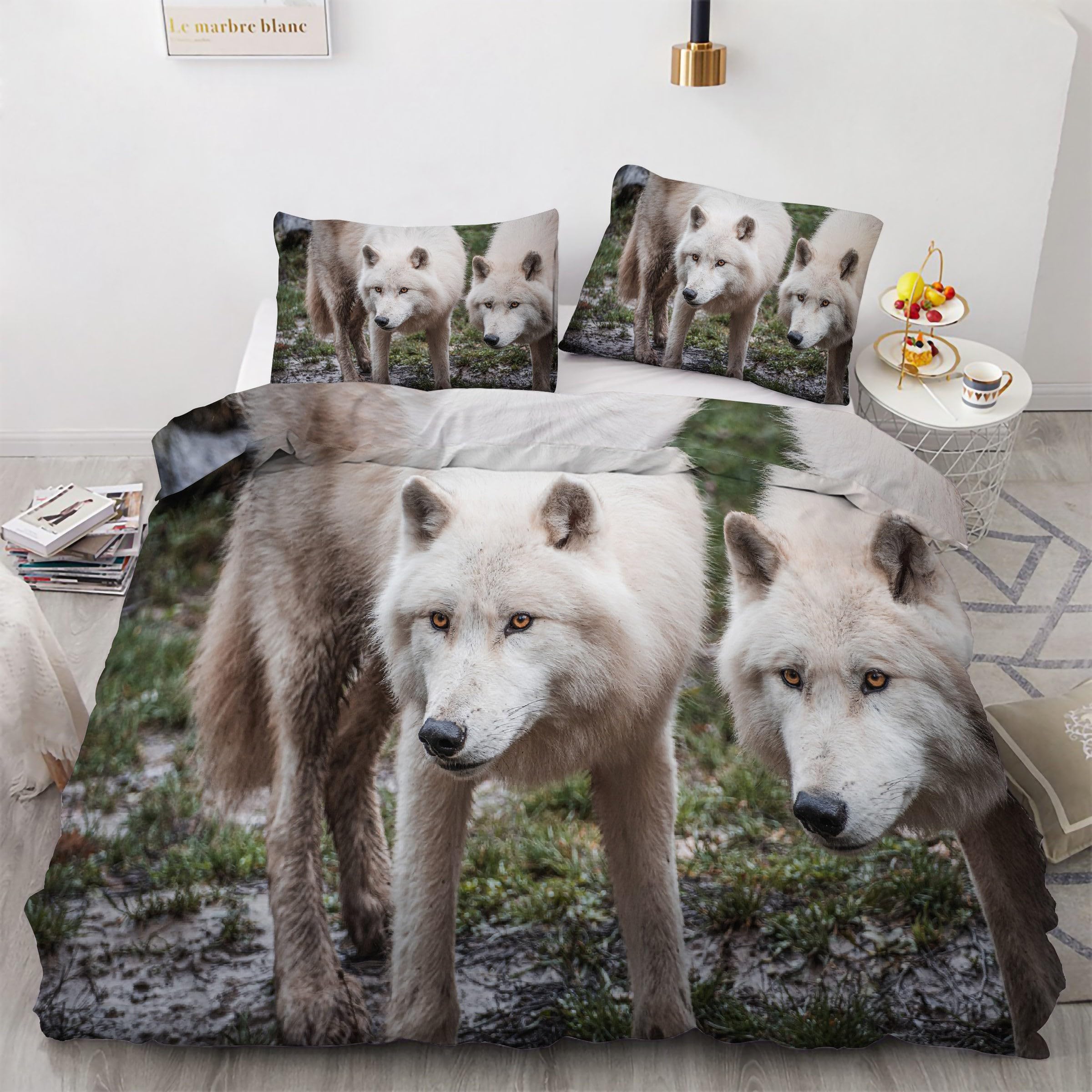 Housse de couette avec fermeture éclair loup arctique pour lit double