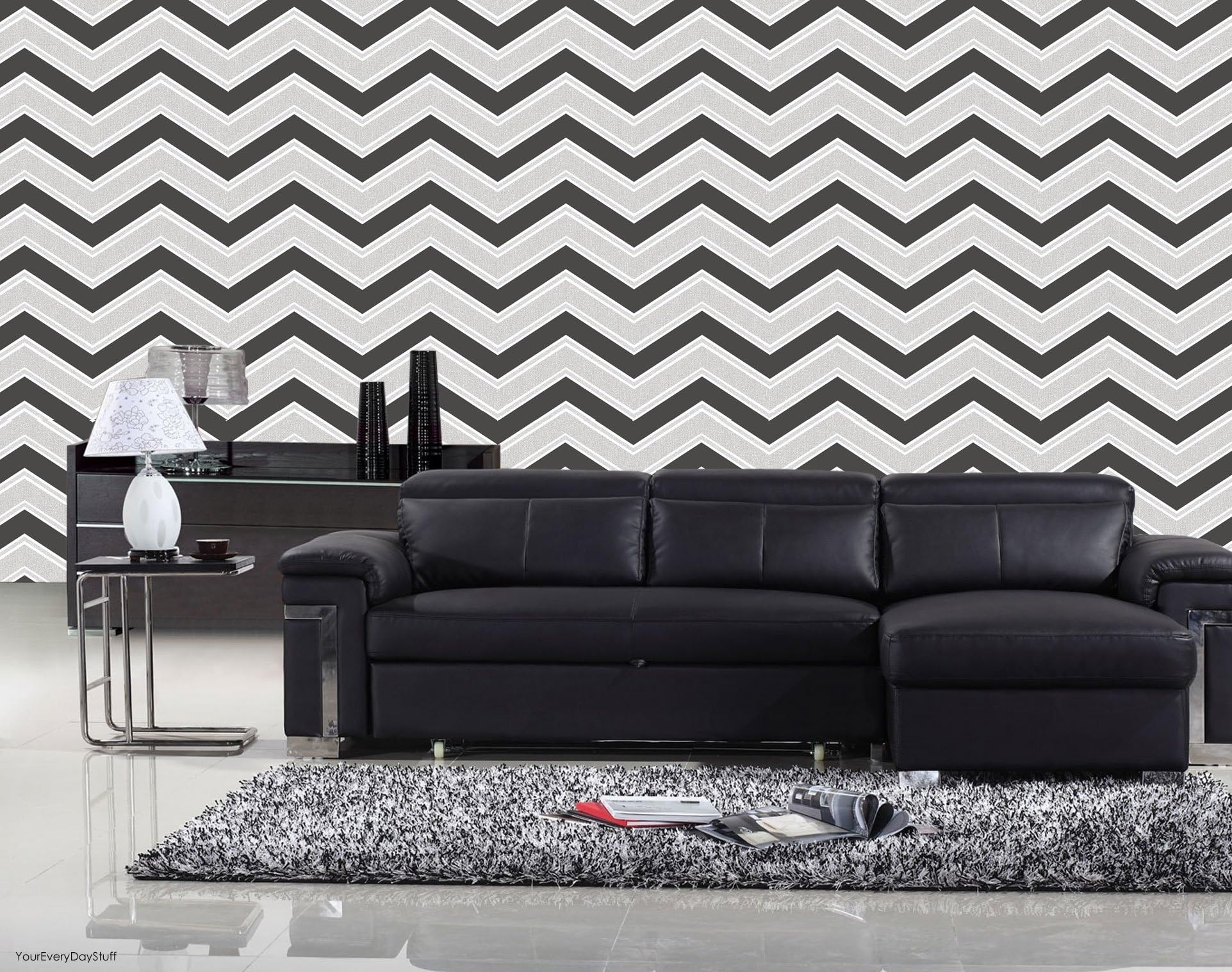 Coloroll Wallcoverings Blown Vinyl Wallpaper Chevron M1147 Black Full Roll