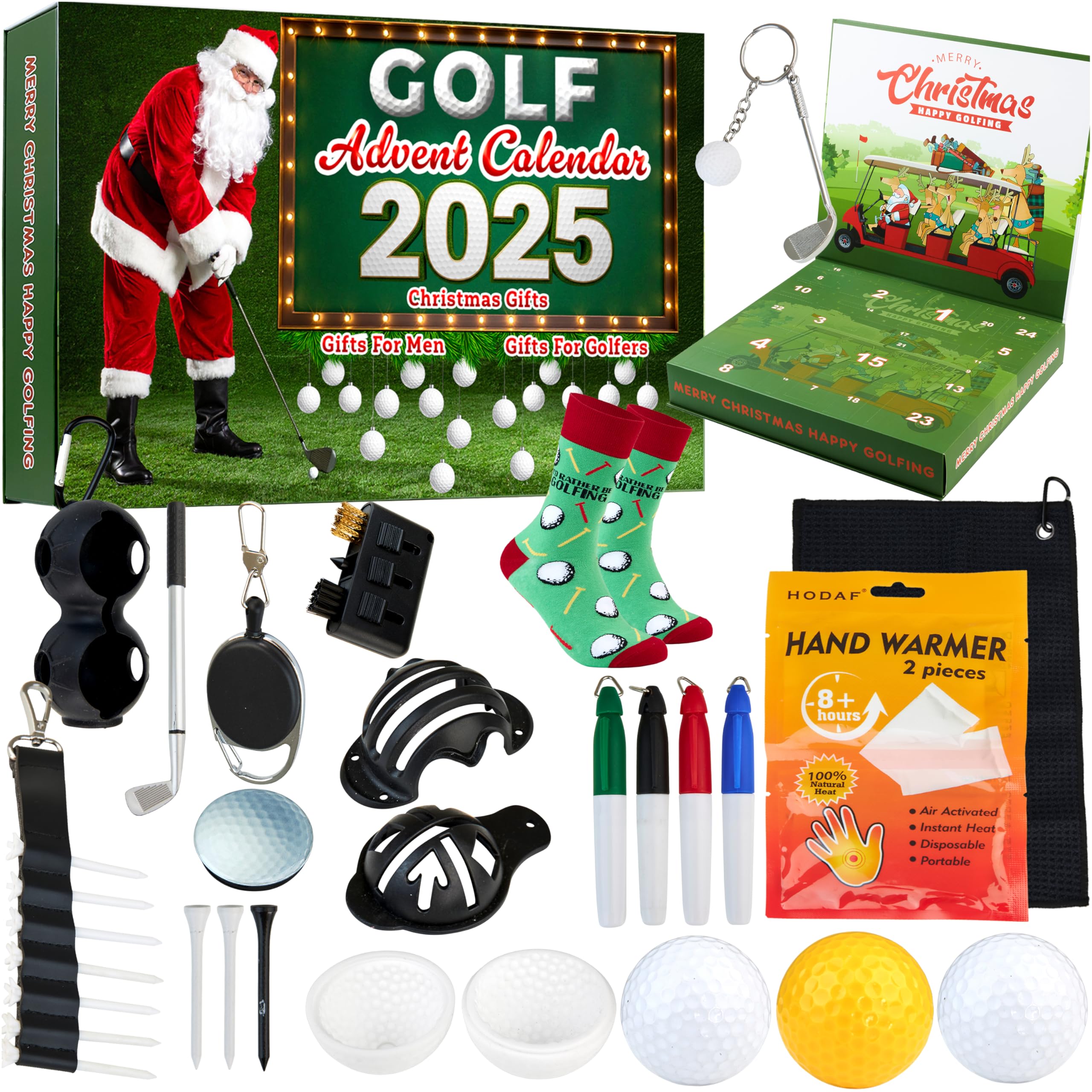 KreativeKraft Advent Calendar 2025 Golf Christmas Countdown Calendar for Golfers with Socks Pop Socket Keyring Tees Xmas Surprise Gifts for Him
