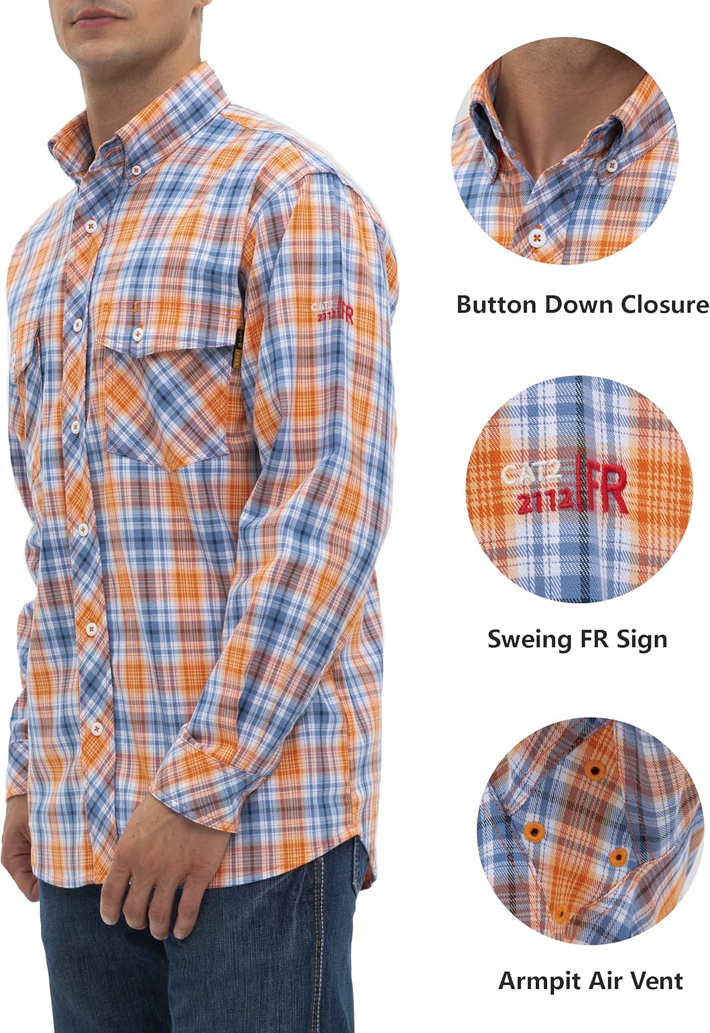 WORKWEYA FR Welding Shirts 7.5oz Cotton Button Down Flame Resistant Shirt for Men