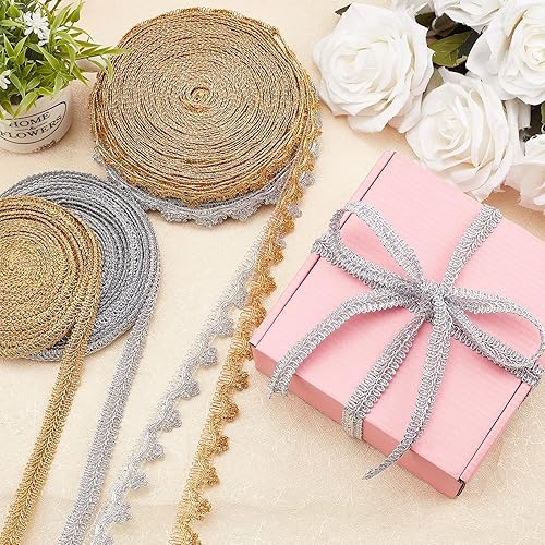 Miniatura 5 de FINGERINSPIRE Cinta de encaje metálico de 15 yardas, decoración de encaje plateado, 34 pulgadas x 0.039 in para bodas, novias, disfraces o joyas,