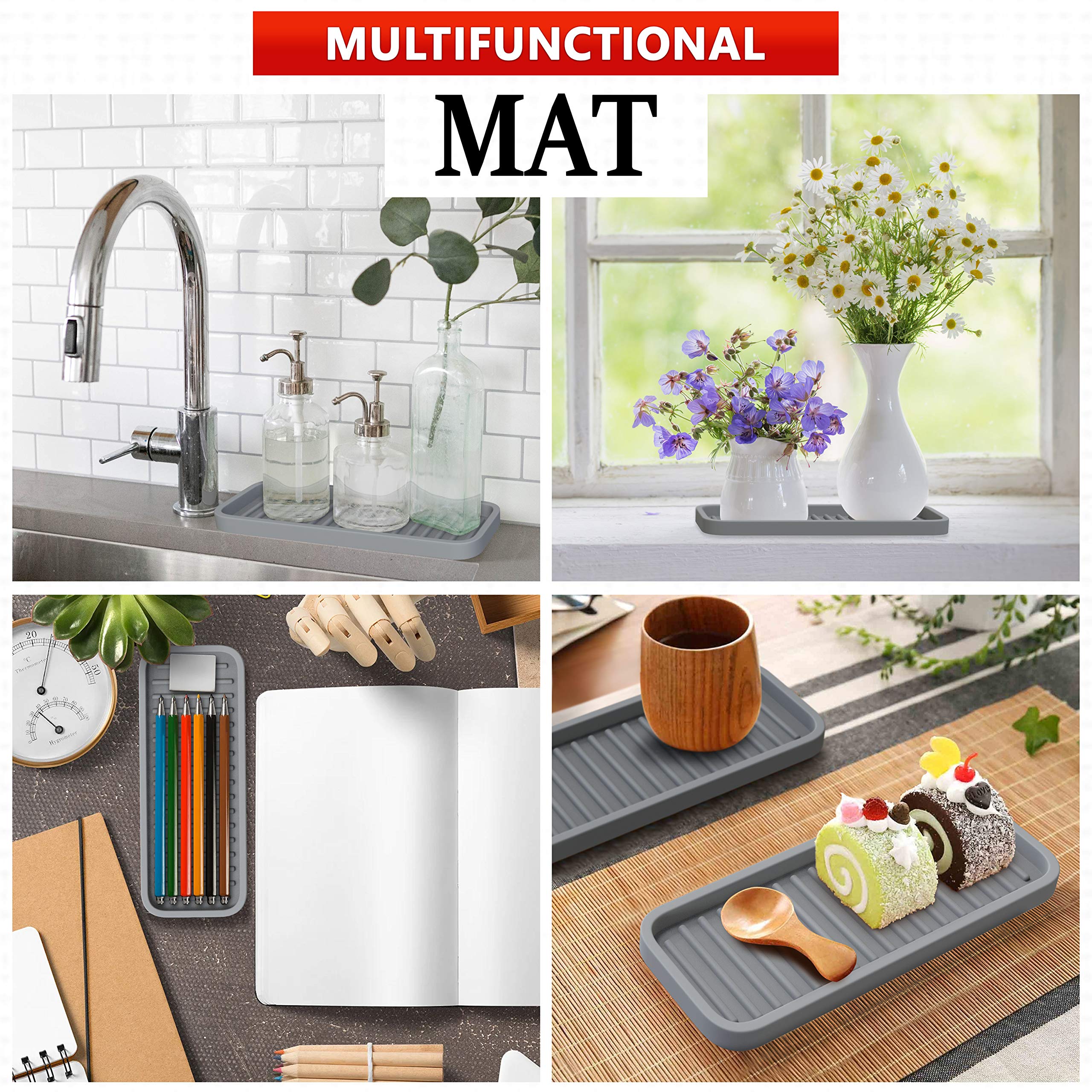ZAPPOWARE - Soporte de esponja de silicona para fregadero de cocina (9,5 x 3,5 cm, 2 unidades), color gris