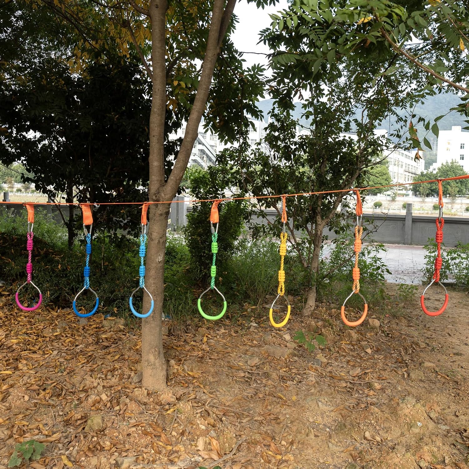 7PCS Colorful Ninja Gymnastic Rings for Kids - Outdoor Backyard Play Sets & Playground Equipment, Swing Bar Rings, Obstacle Rings, American Ninja Warrior Obstacle Course Accessories Backyard Swing