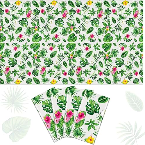 Miniatura 9 de Paquete de 4 manteles hawaianos de Luau con hojas de palmera tropicales, manteles rectangulares de plástico desechables Hawaii, Aloha para verano,
