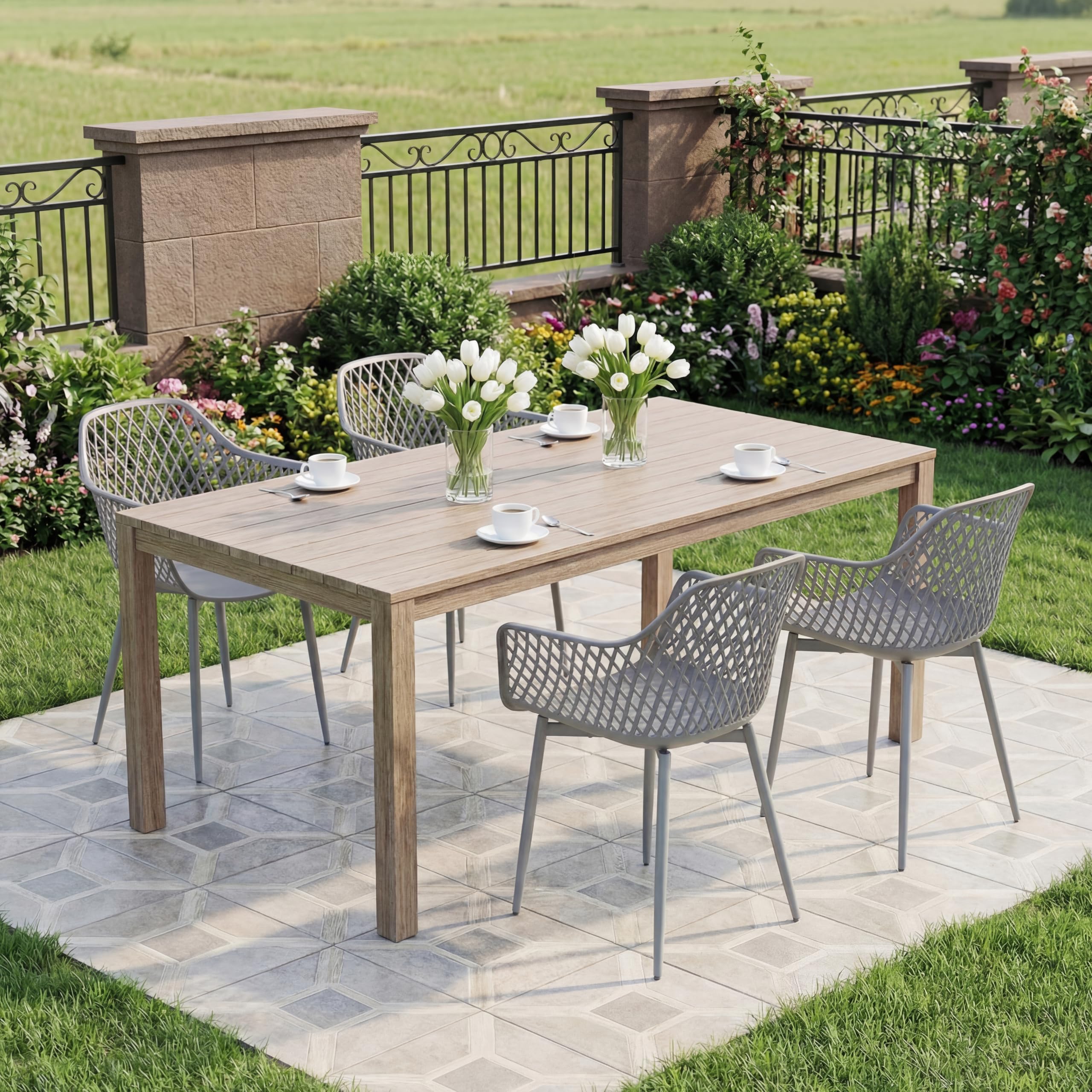 buybyroom Lot de 6 chaises de Jardin avec accoudoirs, Fauteuil Lounge - Chaises de Jardin - Charge maximale : 120 kg - Gris