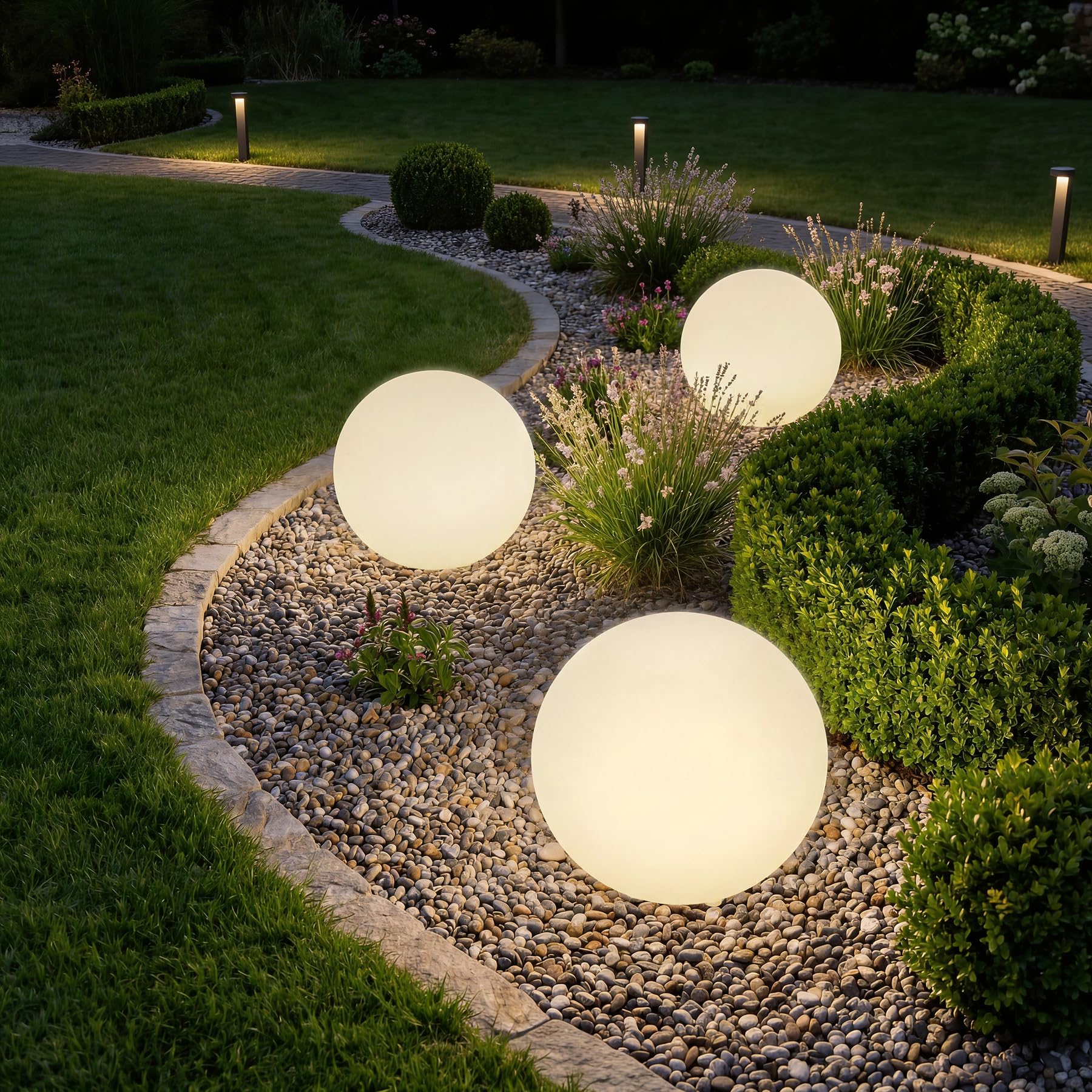tectake LED Kugelleuchte – Outdoor Kugel-Lampe, Ø 30 cm, wetterfest, Fernbedienung