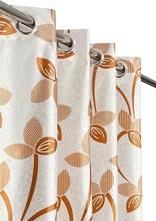 GOYCORS Premium Polyester Semi Sheer Floral Grommet Window Curtains 5 Feet Long Set Of 2 (Golden, 4 Feet X 5 Feet) Price In India