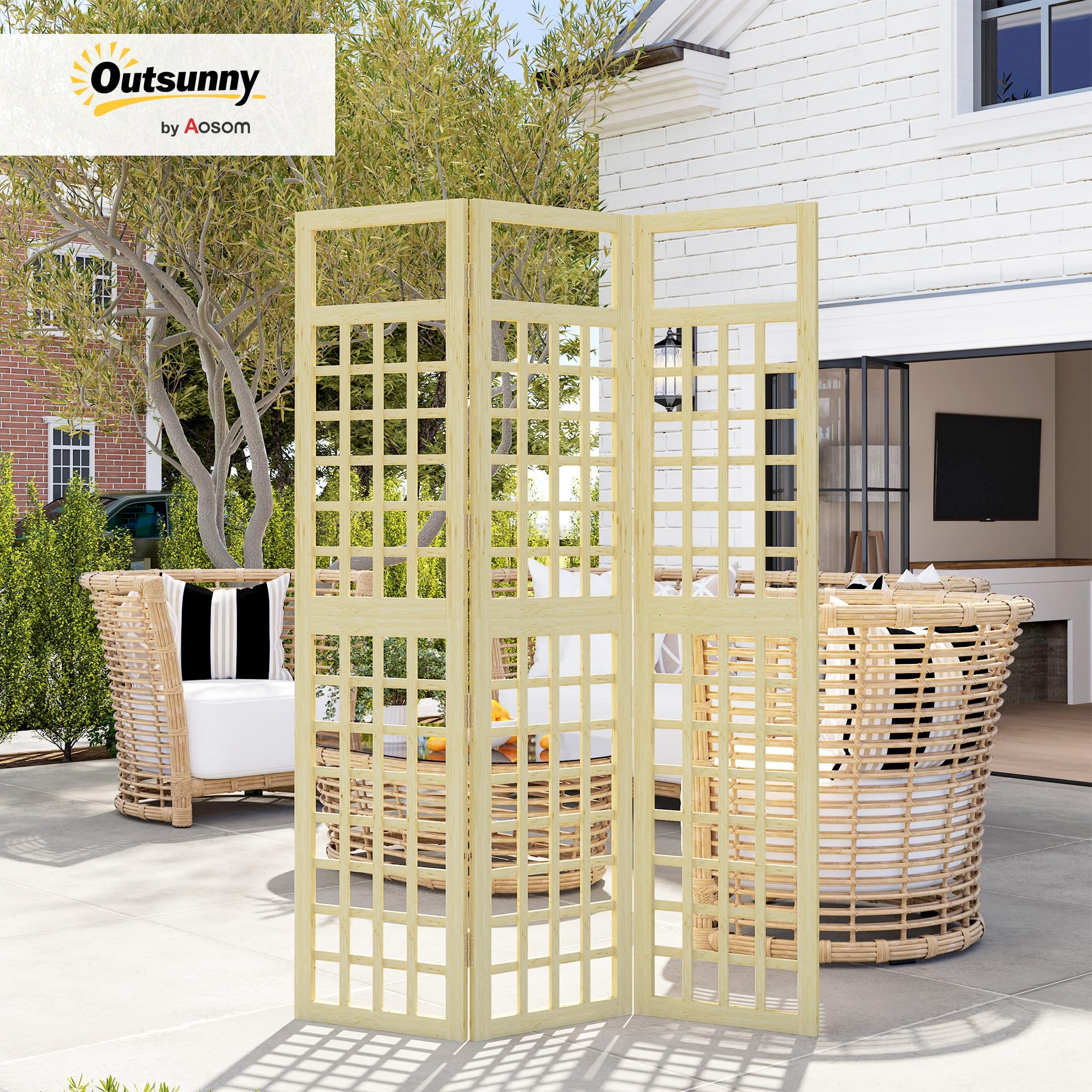 Outsunny Brise-Vue de Jardin 3 Panneaux, 120 x 170 cm, Bois Naturel