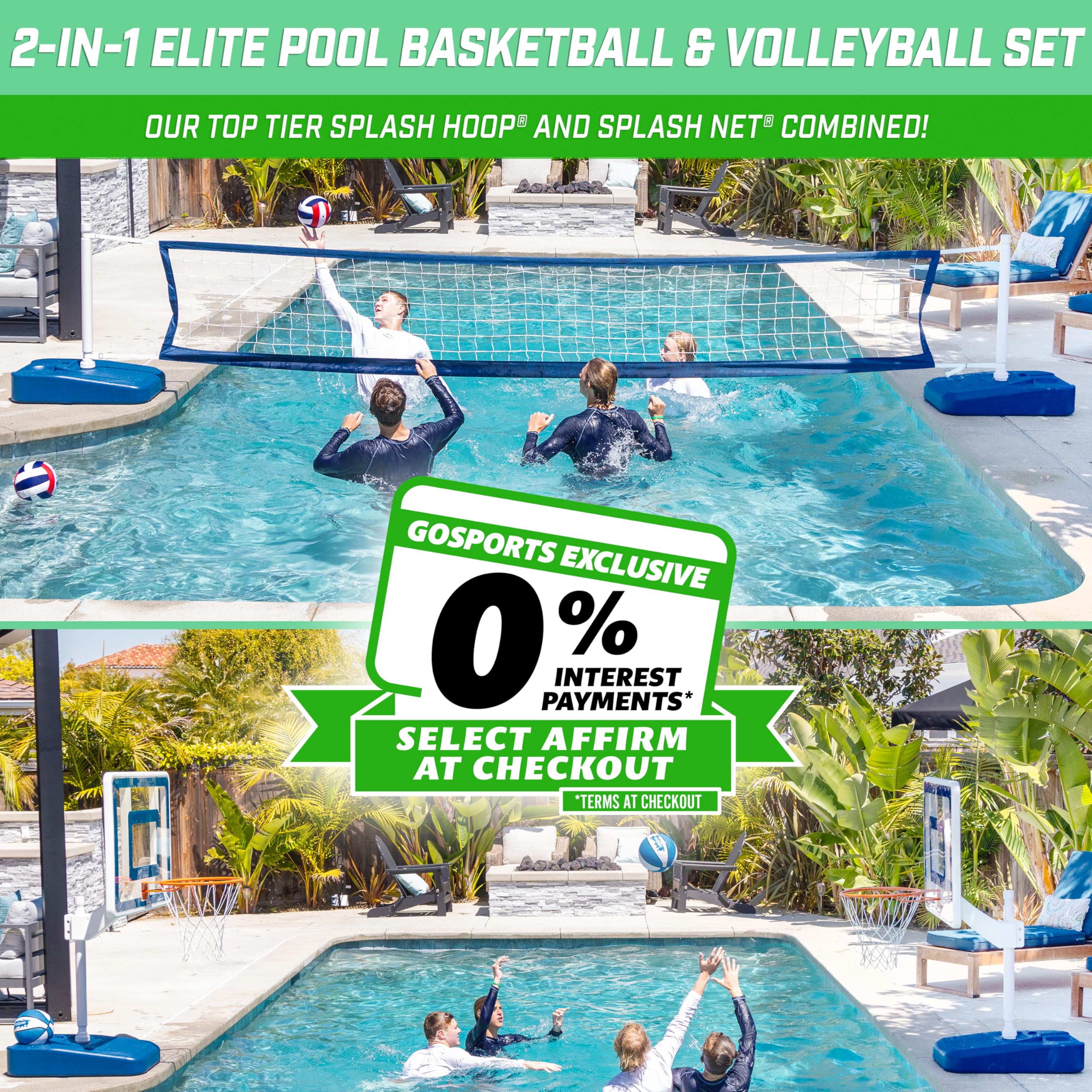 GoSports Splash Hoop ELITE 2-in-1 Full Court Pool Basketball & Volleyball Game Set