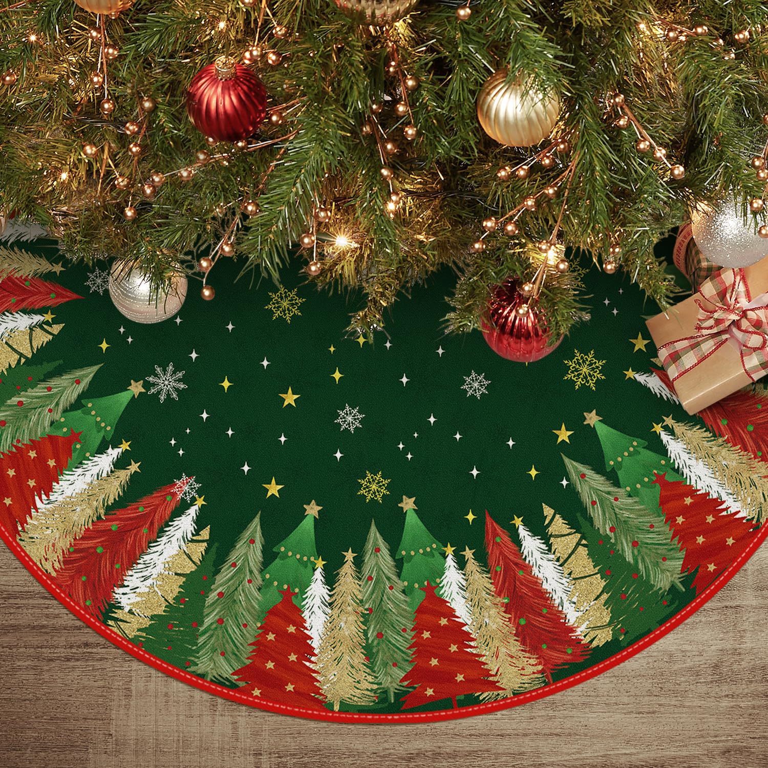 Jupe de sapin de Noël vert flocon pour salon chaleureux