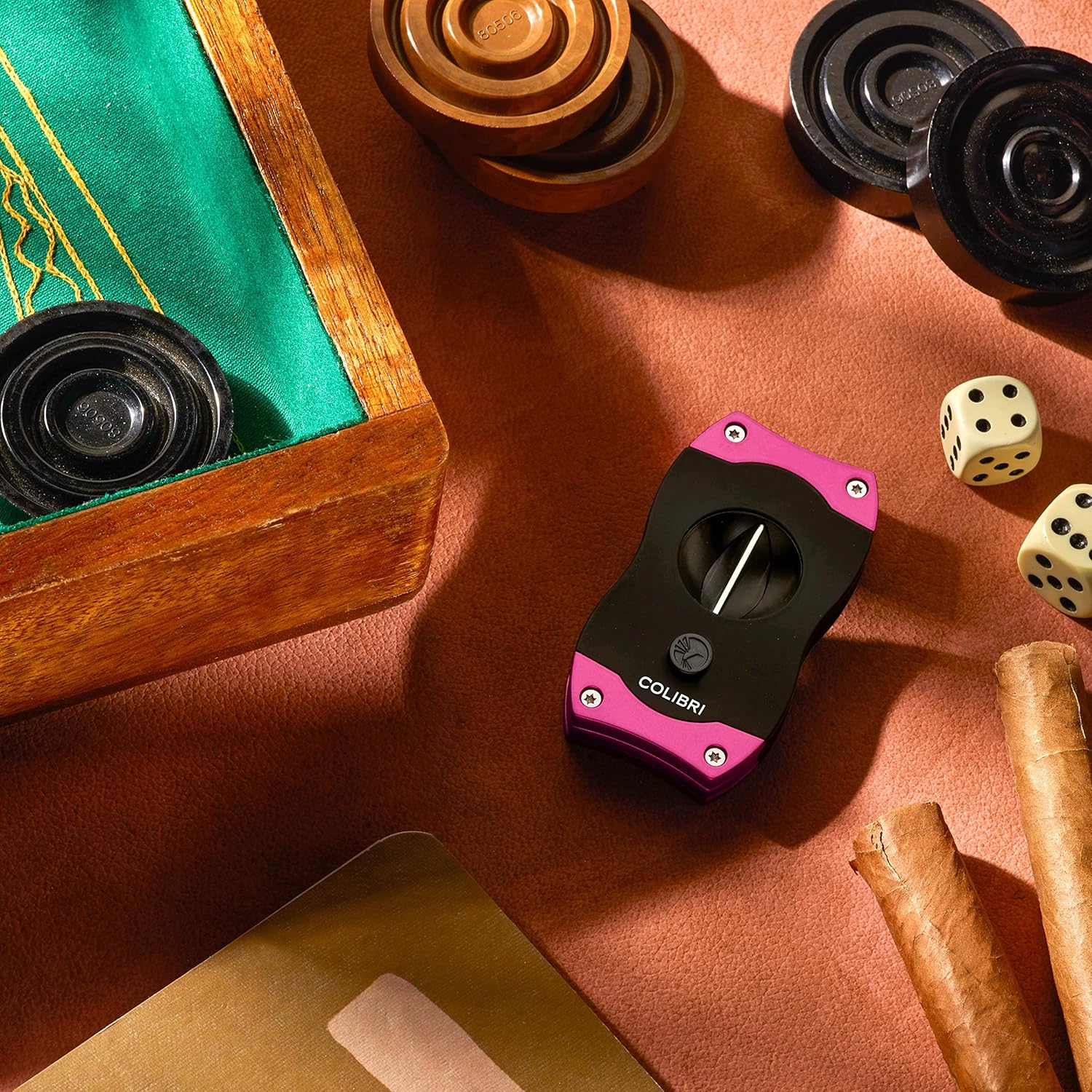 Colibri Premium V-Cut Cigar Cutter - Ergonomic Stainless Steel Spring-Loaded Blade, Ideal for up to 60+ Ring Gauge - Gift for Cigar Enthusiasts (Pink)