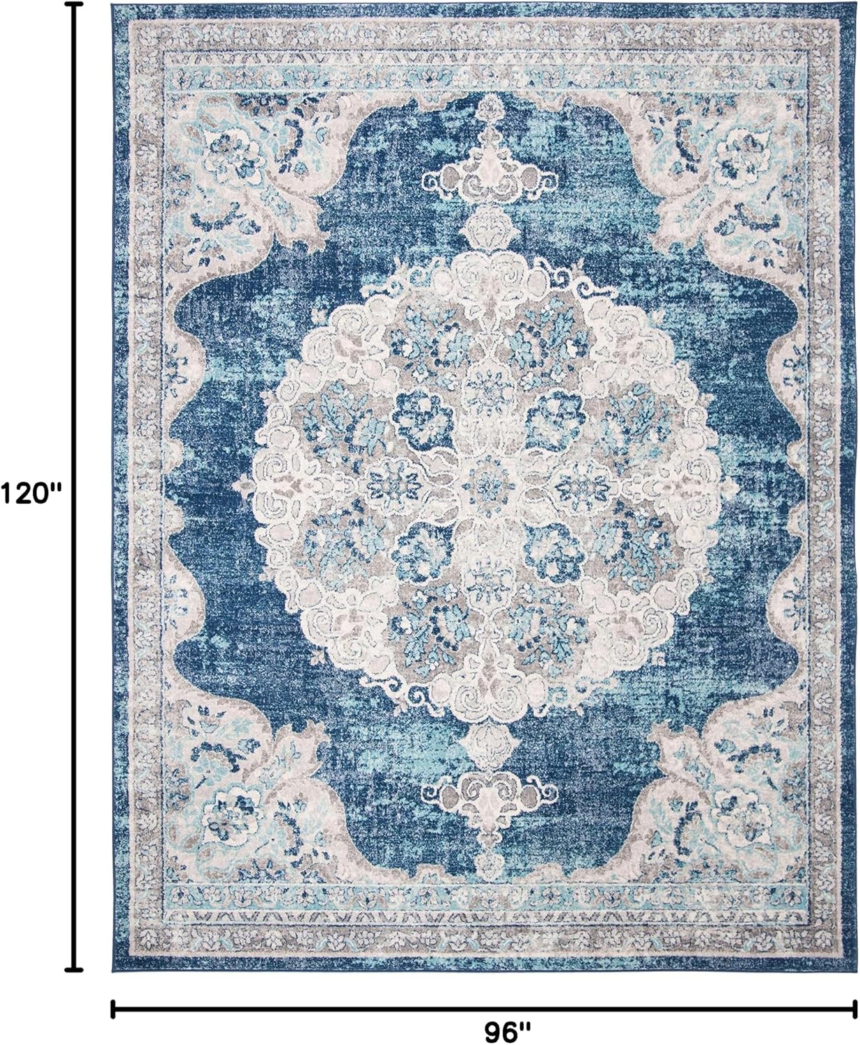 SAFAVIEH Area Rug 8x10 - Brentwood Collection - Large - Navy & Ivory, Medallion Distressed Design, Non-Shedding & Easy Cleaning, Ideal for Living Room, Bedroom, Office, Dining Space (BNT867N)