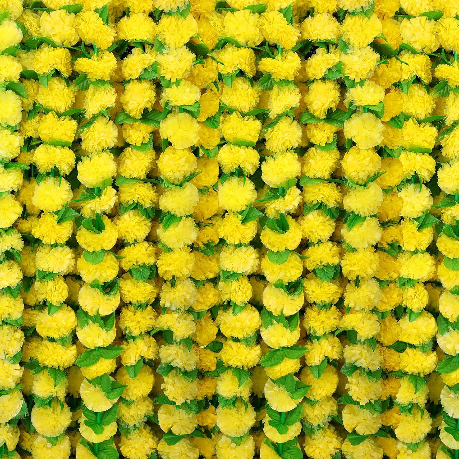31 Pcs Marigold Garland with Green Leaves Decoration 153 ft Long Strands Artificial Marigold Flowers Indian Wedding Decorations for Pooja Christmas Christmas Diwali Party (Yellow)