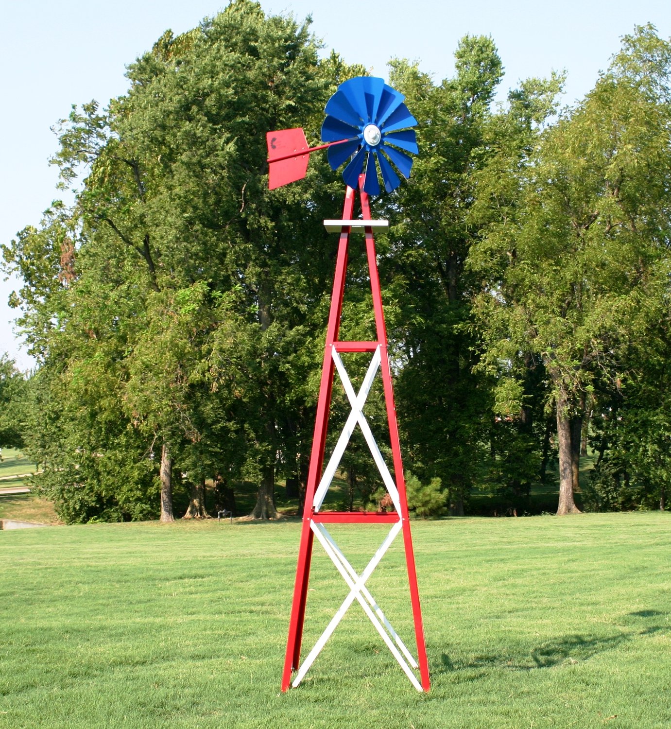 Outdoor Water Solutions 12-Foot Red, White, and Blue Powder Coated Backyard Windmill