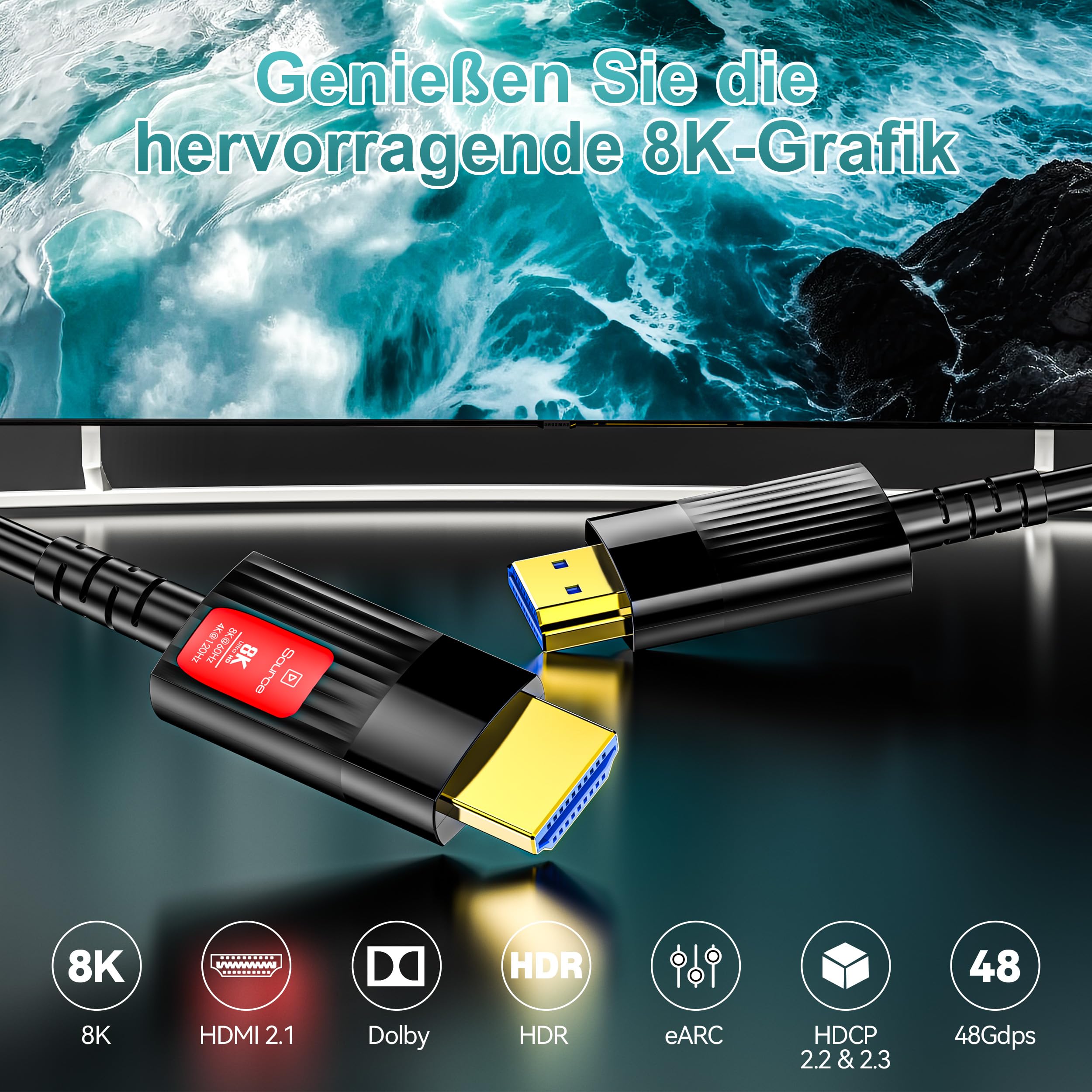 NCTS 8K HDMI To HDMI Cable , 48Gbps Ultra High Speed 3D Support 8K@60