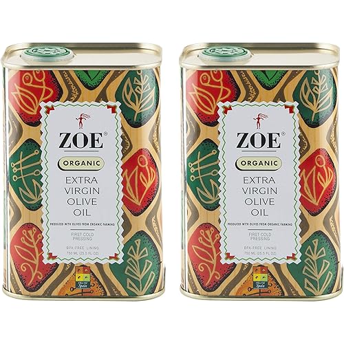 Zoe Organic Extra Virgin Olive Oil Tin, BPA Free Lining, 25.5 Ounce, Pack of 2