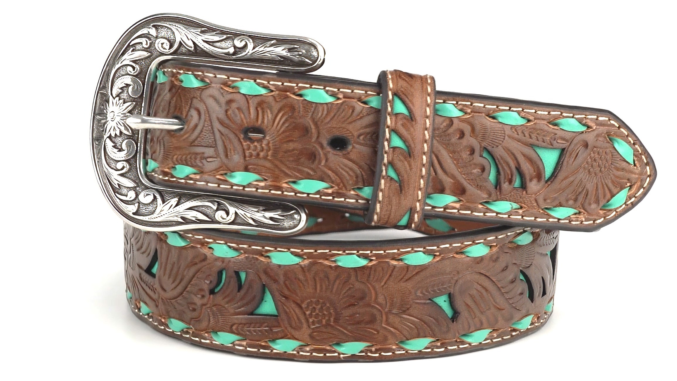 Nocona Belt Co. Women's Turquoise Inlay Buck Belt, Brown