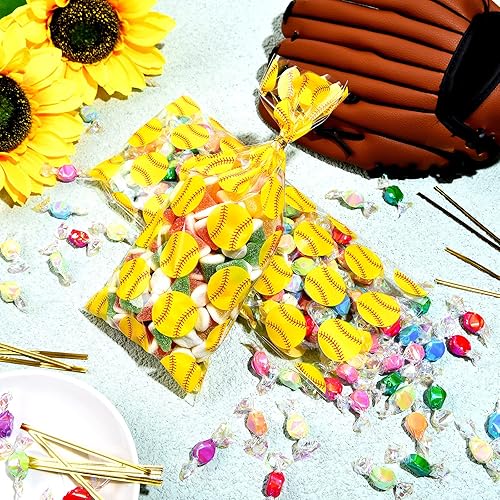Miniatura 3 de Outus 100 bolsas de celofán de sóftbol, bolsas de regalo de sóftbol, bolsa de dulces con corbata para decoración de fiestas temáticas de deportes,