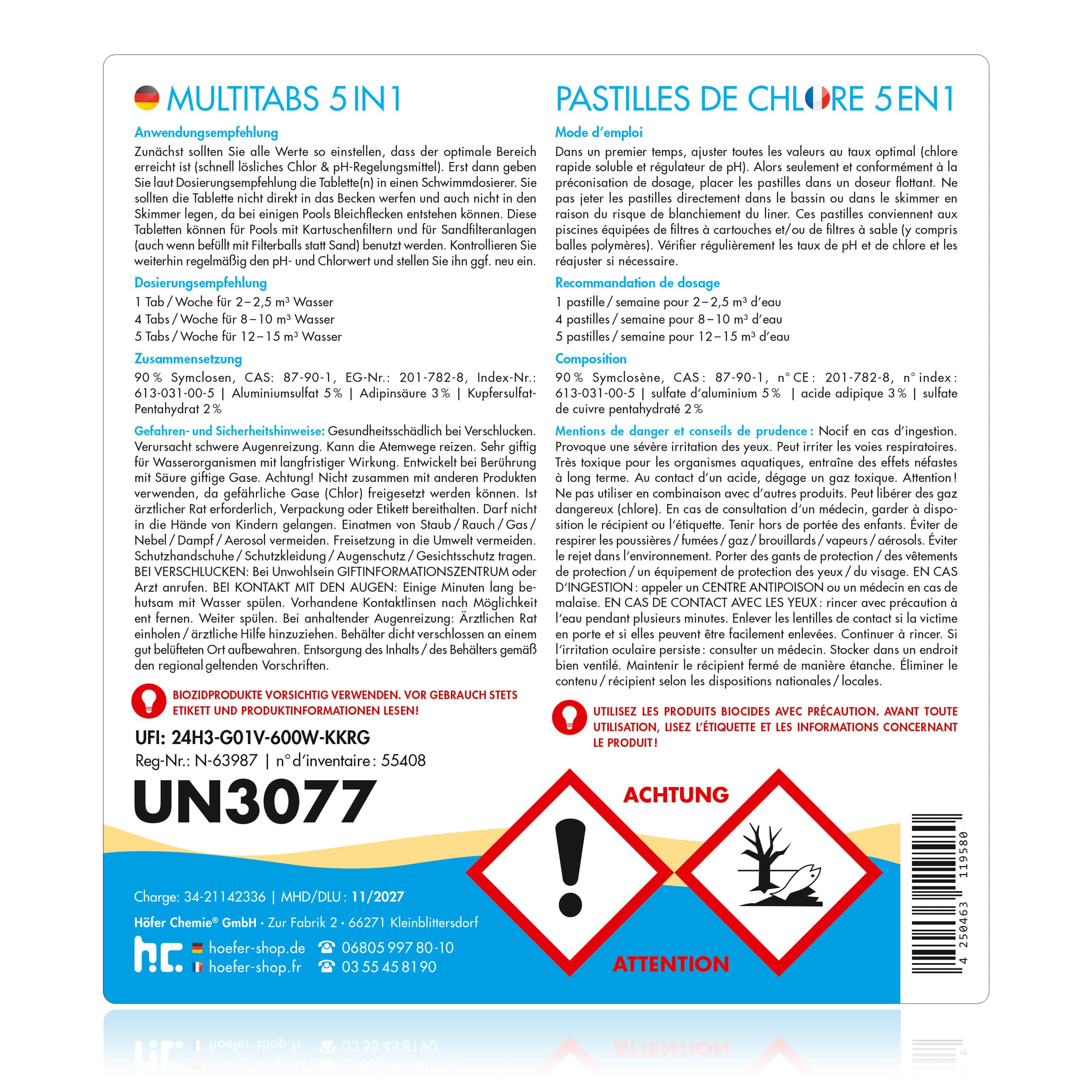 Höfer Chemie 5 in 1 Multitabs Pool 20g - 5kg - Chlortabletten für Pool 20g - 5-Phasen Pflege & Reinigung - Made in Europe - Für kristallklares Poolwasser