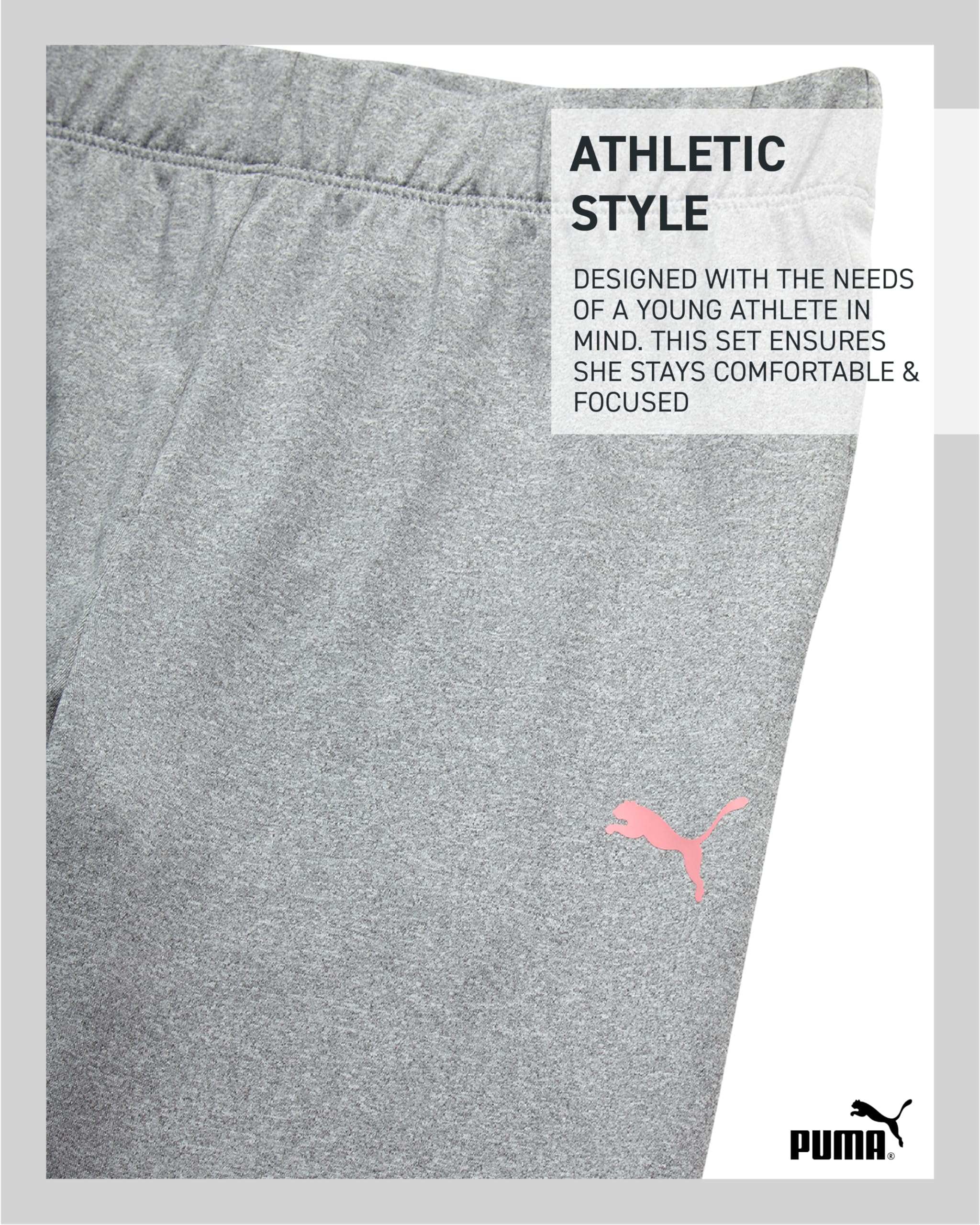 PUMA Aktives Mädchen-Legging-Set – 3-teiliges athletisches T-Shirt, Reißverschluss, Fleece-Hoodie, Sweatshirt und Leggings für Mädchen (7–14)