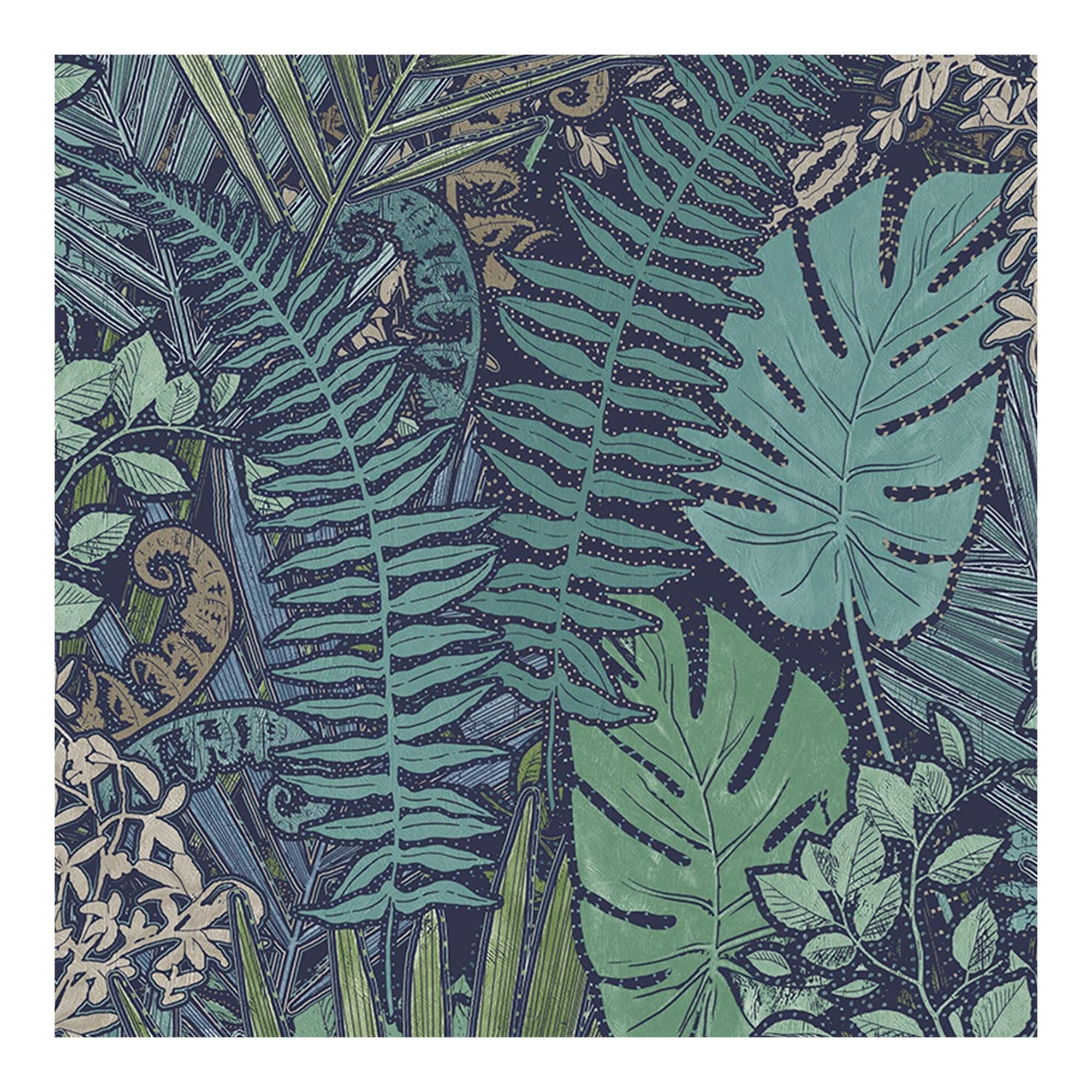 Graham & Brown Fresco Hand Drawn Scale Tropical Palm Leaves Teal And Navy Tropical Wallpaper (Was £13.99) Large