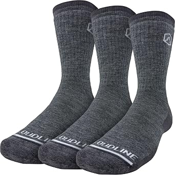 CloudLine Mens and Womens Merino Wool Hiking Socks - Cushioned, Warm, Anti-Blister, Moisture Wicking, Made in USA - 3 Pairs