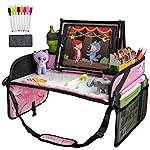 Lusso Gear Travel Car Seat Tray - Dry Erase Board & Secure Tablet Holder for Toddler Travel - Durable 600D Oxford Cloth with Snack & Toy Compartments for Road Trip Essentials for Kids - Pink Unicorn