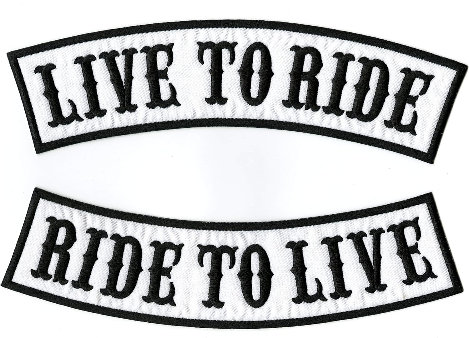 Live to Ride, Ride to Live Rocker Patches 12" | Large White/Black Embroidered Jacket Patch - by Nixon Thread Co.