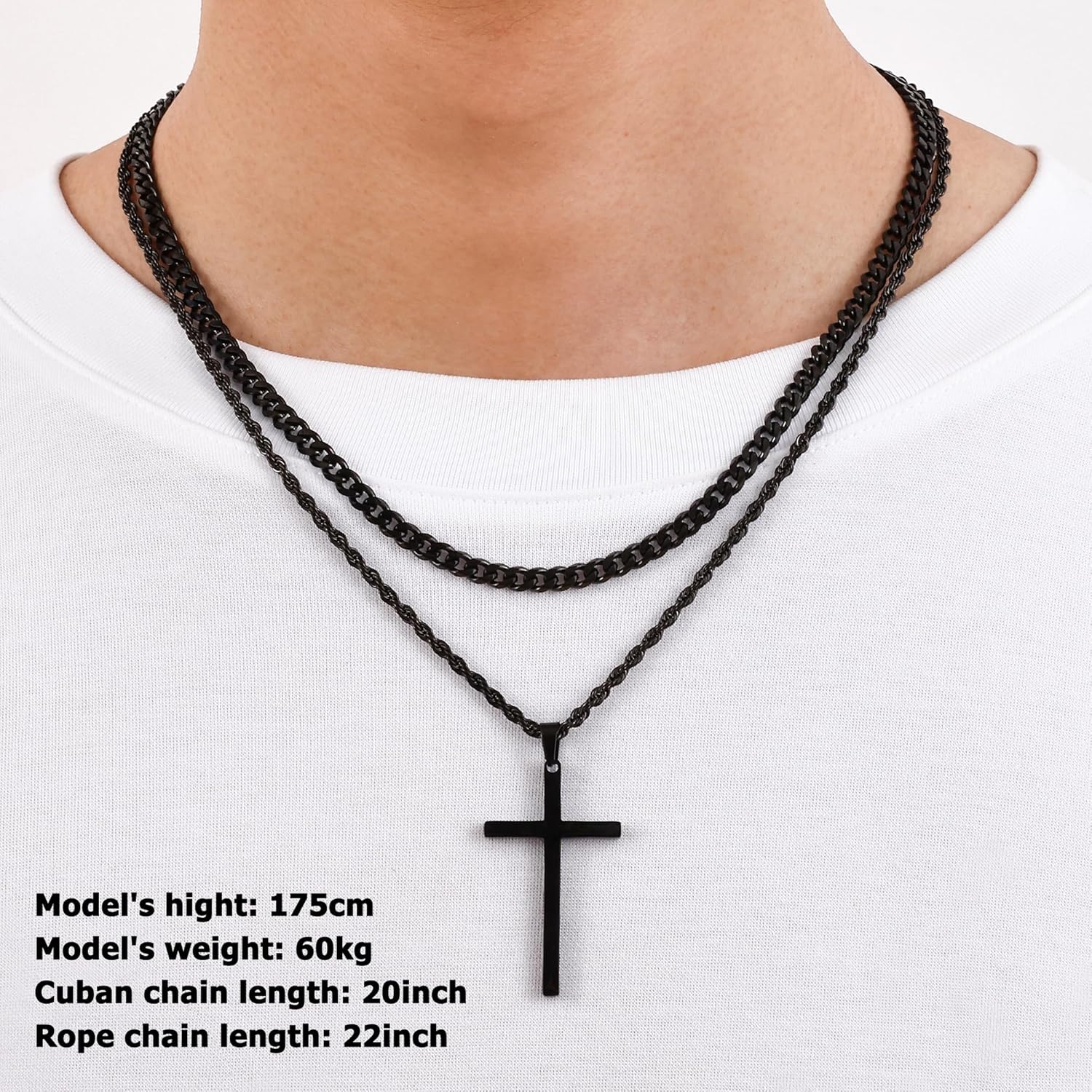 Fiusem Valentines Gifts for Him - 2 Pcs Cross Necklace Chain for Men and Women, Layered Mens Cross Necklaces Stainless Steel Pendant Cuban Link Rope Chain 16-26 Inch, Jewelry Gift - Image 2
