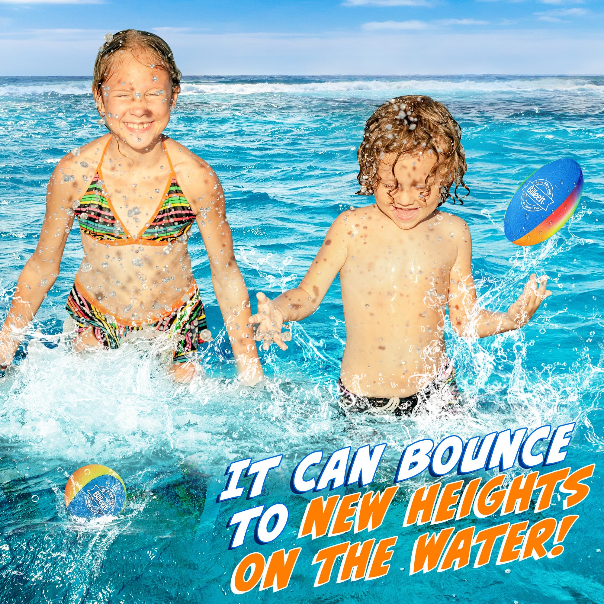 Juego de pelotas de salto de agua para jugar en la piscina, incluye 1 rugby, 2 pelotas y 2 discos, bolas de rebote de agua de color arcoíris, divertidos juguetes de playa y juegos para niños 7