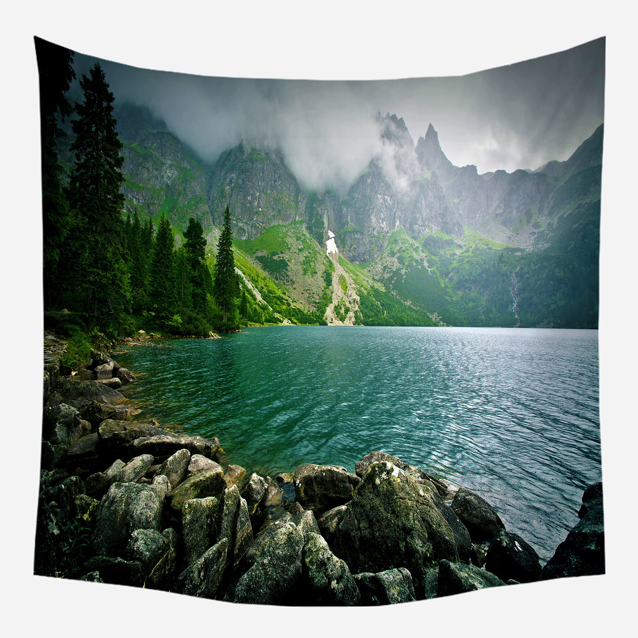 EHOMERY Tapestry Landscape Artistic Bedroom S Green Valley Lake Natural Wall Covering Kitchen Nature Vertical Hanging Blanket Living Room Décor 95X73Cm