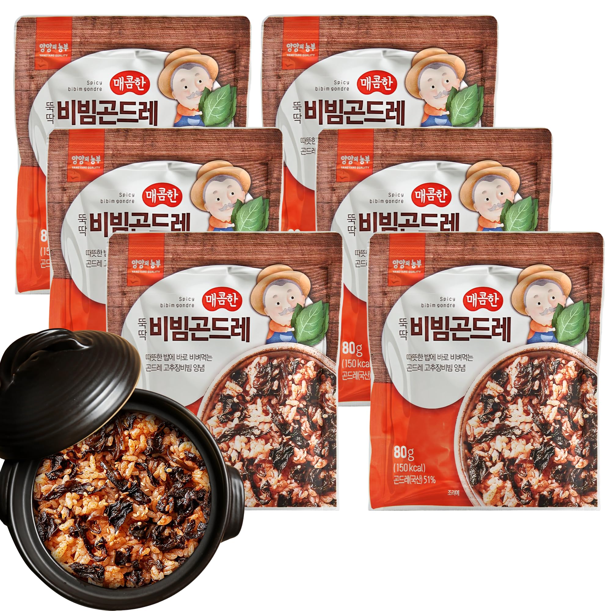 Spicy Bibim Korean Thistle (Gondre) - Ready to Eat Korean Bibimbap Vegetable Mix, Convenient Meal for Home, Office, Travel, Camping - No Cooking Needed, Authentic Korean Flavor, 80g x 6 Packs