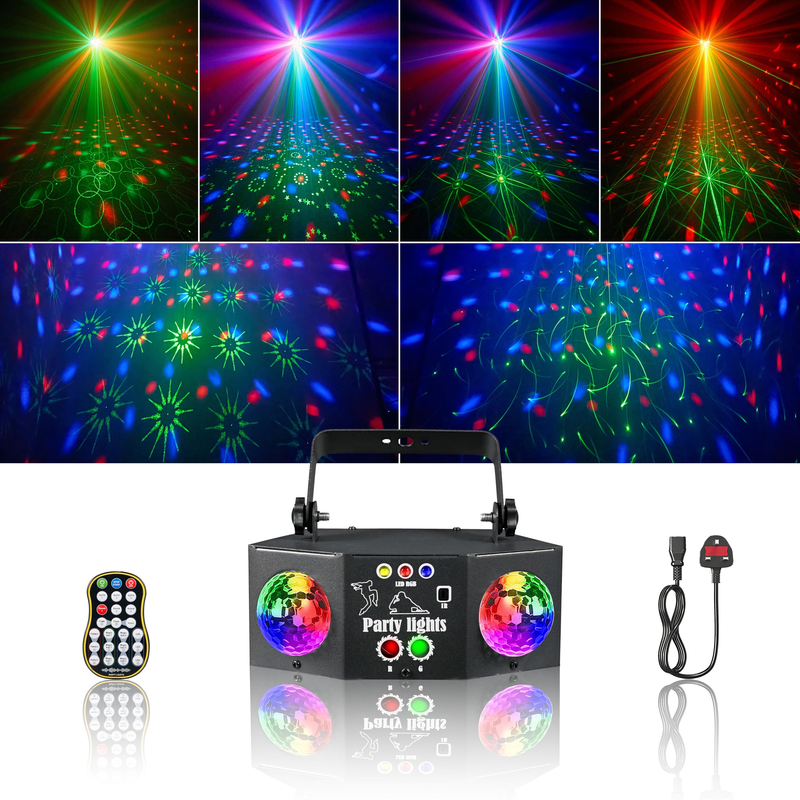 LED Disco Lights with Laser & Strobe, Sound Activated DJ Party Light with Remote