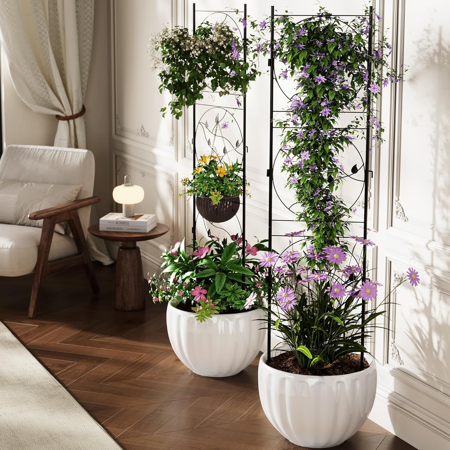 4 Pack 72x20In Garden Trellis for Climbing Plants Outdoor - Black Metal Coated Iron Trellises for Vines, Vegetables, Flowers | Durable Plant Trellis for Patio, Yard & Outdoor Gardening