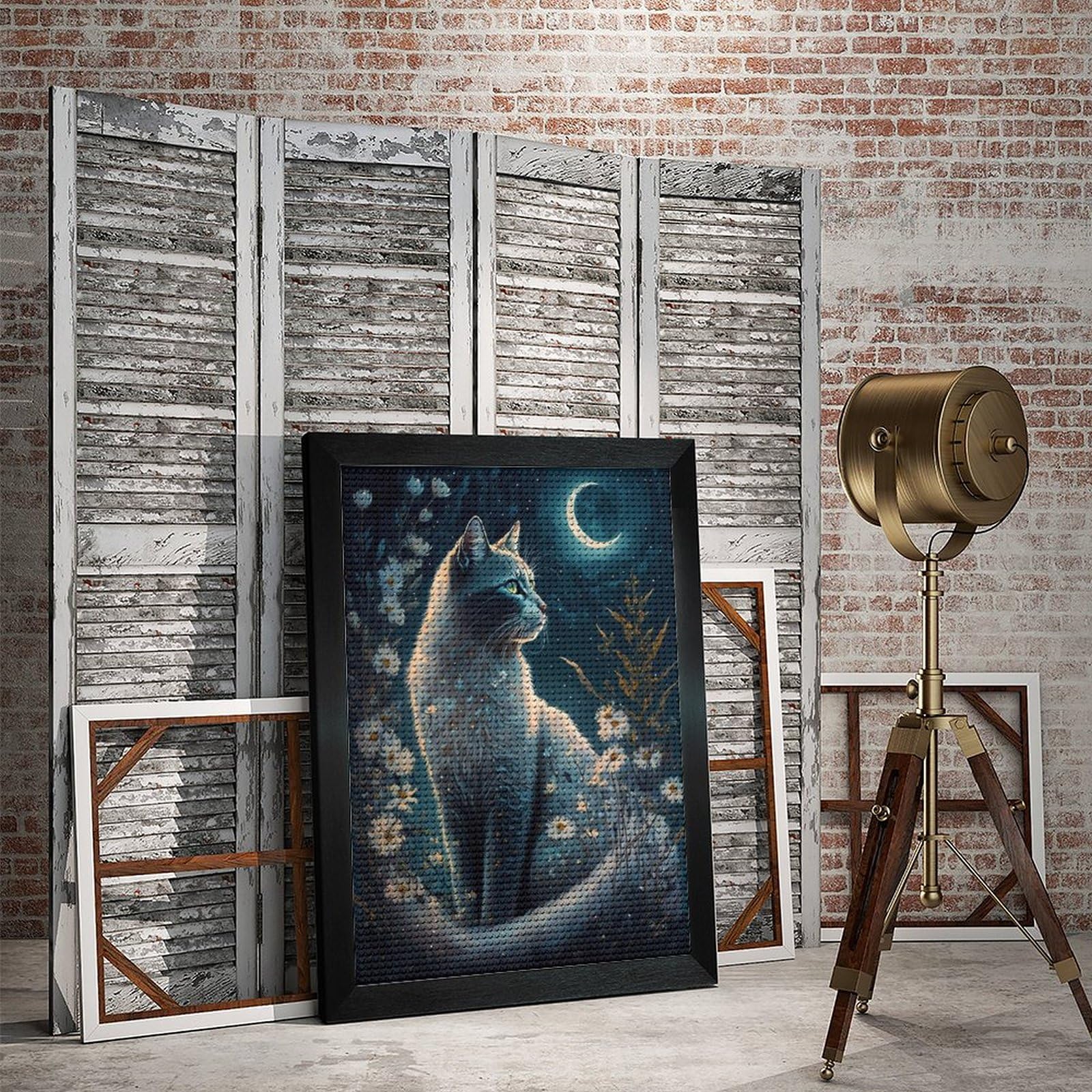 Amazon | ダイヤモンドアート 猫と月の夜 ダイヤモンド刺繍 全面貼り