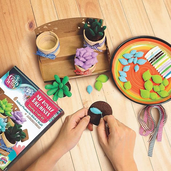 Felt Succulents Craft Kit. Make 6 Potted Colorful Plushies & A Display Rack. Mini Garden DIY Sewing Project, Activity Set, Arts & Crafts Supplies - Great Gift for Teens and Adults - 3
