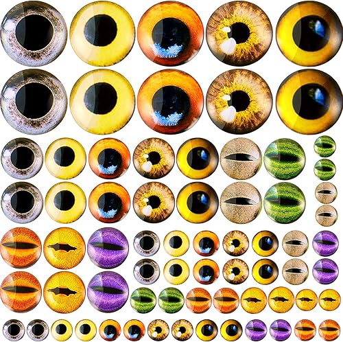 70 piezas de 4025160.315in grandes de ojo de cristal de animal de 4025160.315in, ojos de dragón redondos mixtos, 4 tamaños, mini cabujones de ojo de