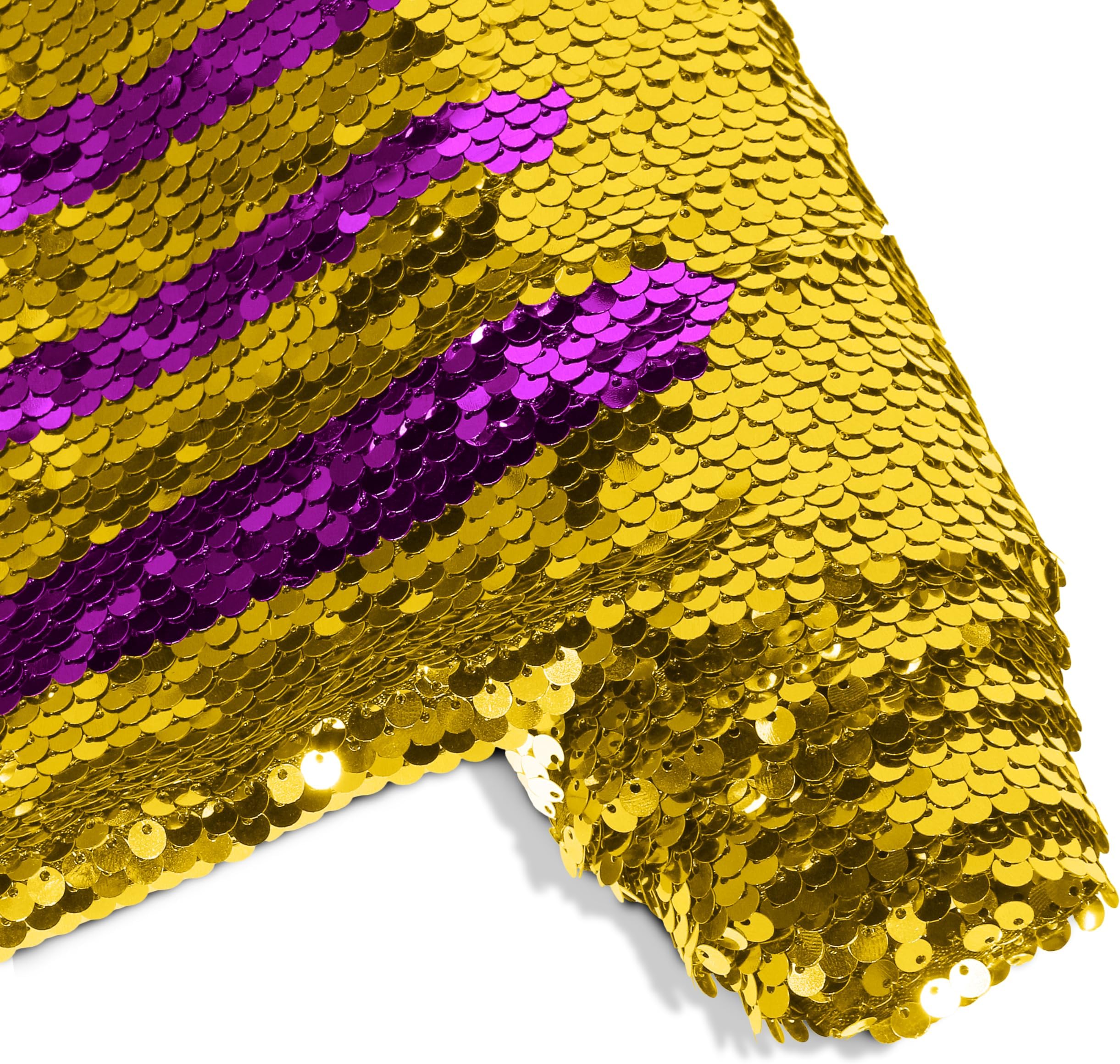 Manyshofu Mermaid Sequin Fabric Shimmer Reversible Sequin Fabric, Wall Flip Sequin Fabric Mesh Glitter Fabric for Sewing DIY Graffiti Wedding Half of Yard - Two Tone Gold & Purple