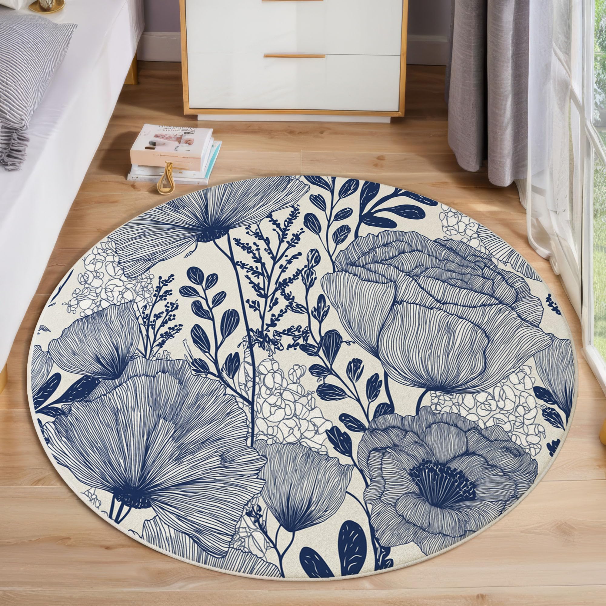 Tapis coquelicots pour chambre adulte et ado au design indigo