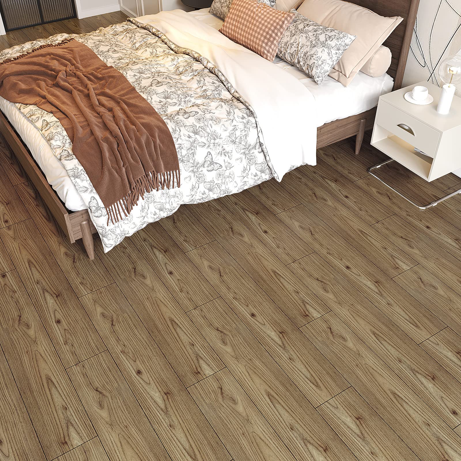 VEELIKE Pavimento PVC Adesivo Effetto Legno Marrone Vintage Piastrelle Adesive Pavimento Bagno Impermeabile Mattonelle Adesive Cucina Pavimento in PVC Effetto Legno Pavimento Garage 90cmx15cm 36 Pezzi
