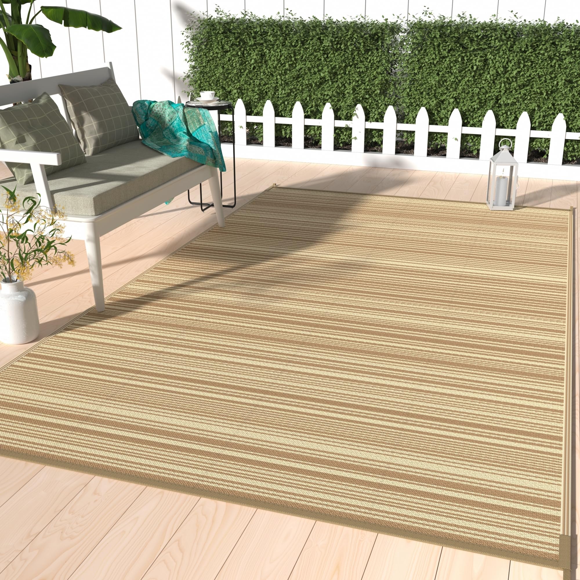 GENIMO Outdoor Rug 6x9 ft Waterproof, Reversible Plastic Straw Patio Rug for RV Camping Mat, Deck, Backyard Balcony Mat - Lightweight & Easy to Clean,