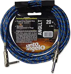 CABO DE GUITARRA ANGEL TX 0,30 MM CONECTOR P10/P10 90º 20FT 6,10 METROS TEXTIL - SANTO ANGELO
